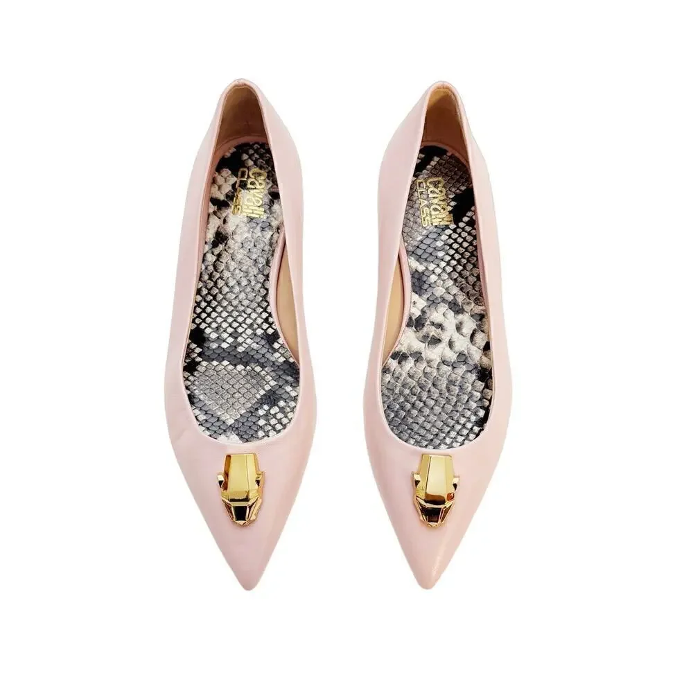 Cavalli Class Women's Logo Pointy Toe Leather Ballet Flats Nude/PInk SZ6